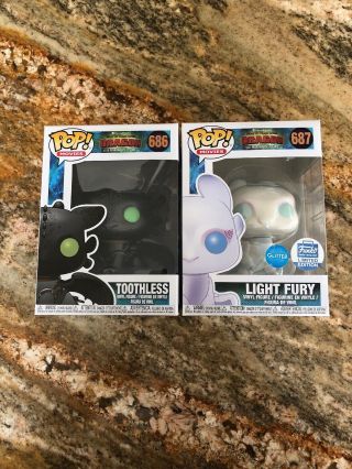 Funko Pop How To Train Your Dragon Light Fury Glitter And Toothless Bundle