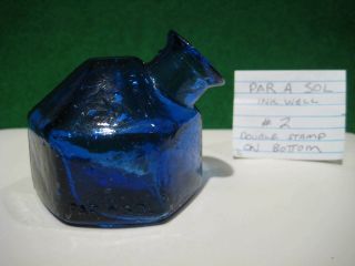 Rare Vintage Cobalt Blue Glass Parasol Turtle Inkwell Ink.  2.