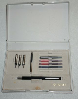 1980 - Qe Parker Flighter Fountain Pen & Nib Set Cartridges Made In Uk W/ Case