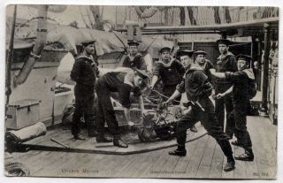 Vintage Postcard Our Marines Gun Drill On Ship 1910 Geschutzexerzieren Germany