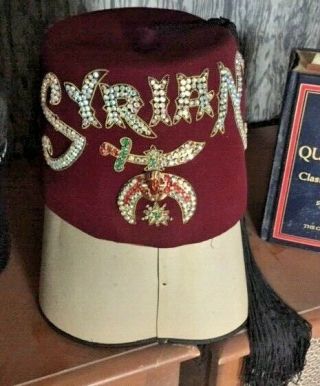 Rare Mason Syrian Shriner Jeweled Fez Hat Tassled W/ Pin Cincinnati Regali Co.