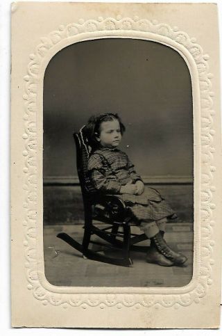 Tintype Photograph Pretty Little Girl Seated In A Child Rocking Chair