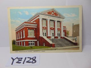 Vintage Posted Postcard Stamp 1928 First Prebyterian Church Greenville Texas Tx