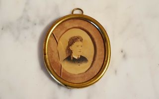 Antique Hand Painted Framed Photograph Of A Young Woman