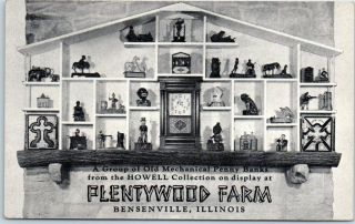 Bensenville,  Illinois Postcard Plentywood Farm " Mechanical Penny Banks " C1950s