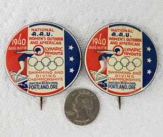 Vintage Pinbacks Olympics Tryouts Womens Swimming And Diving Championships 1940