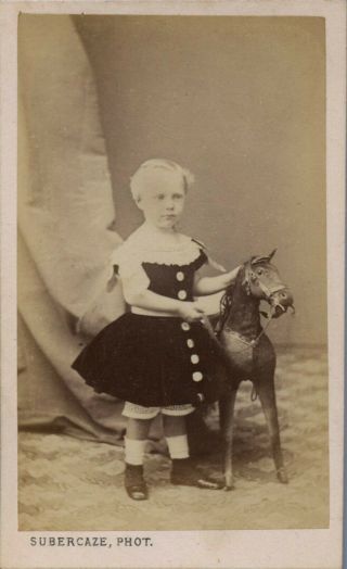 Listing C.  1870s Cdv Albumen Of A Blond Youngster With A Rocking Horse