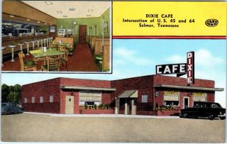 Selmer,  Tn Tennessee Dixie Cafe 1954 Car Roadside Linen Postcard
