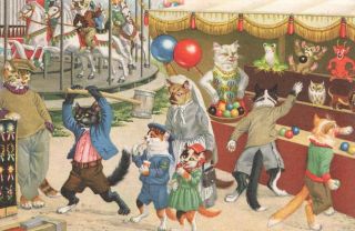 Humanized Dressed Cats At The Fun Fair Amusement Park Max Kunzli