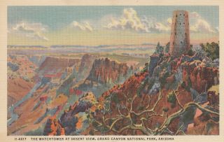 Postcard A598 Fred Harvey The Watchtower At Desert View Grand Canyon Np Az