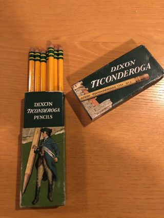 Vintage Box Of 7 Dixon Ticonderoga 1386 No.  2 5/10 Firm Pencils / Drawing