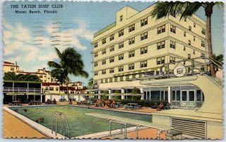Miami Beach,  Florida Postcard The Tatem Siurf Club Hotel Pool Curteich Linen