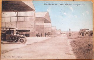 Marignane,  Port Aerien/airport 1928 French Aviation Postcard,  Airplane & Car