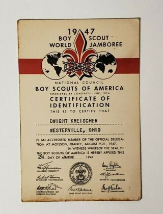 1947 Boy Scout Jamboree - Certificate Of Identification (id) Card