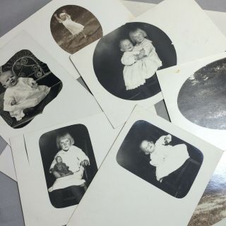 9 1910s Real Photo Postcards Girl Children Baby Doll Portrait Antique