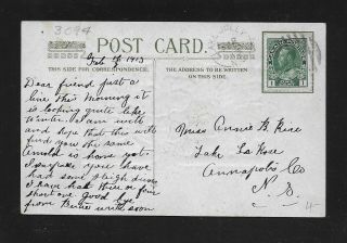 Canada Nova Scotia Ns - Lake Jolly 1913 Split Ring Cancel Postcard