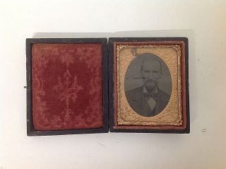 Antique Leather Cased Ambrotype Photograph Of An Unknown Gentleman