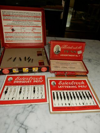 Vintage Group Of Esterbrook Drawlet Pen Nibs,  Speedball Nibs,  Empty Drawlet Box