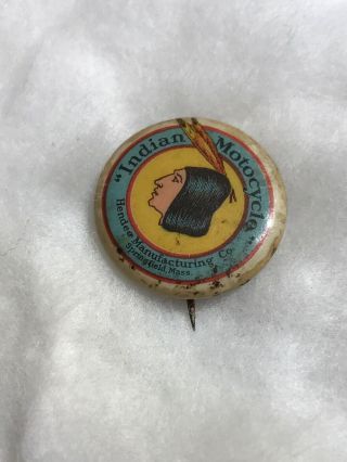 18 - 1900s Indian Motorcycle Advertising Celluloid Pinback,  Indian Head W Feathers