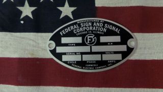 Federal Sign And Signal Air Raid / Civil Defense Siren Oval Id Plate