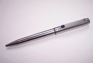 Vintage 1970s Parker 25 Ballpoint Pen Brushed Steel With Blue Trim