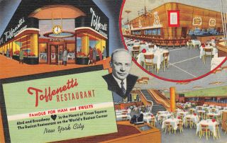 Toffenetti Restaurant Broadway,  Times Square York City Linen Postcard C1940s