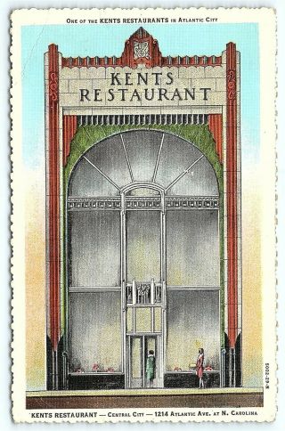 Postcard Nj Atlantic City Kents Uptown Restaurant Vintage Linen 2 B7