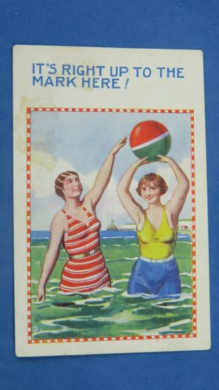 Risque Comic Postcard 1930s Bathing Beauty Boobs Beachwear Innuendo Theme