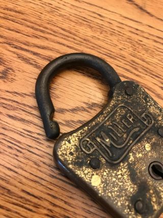 Vintage Old Miller Padlock Lock w/ Key Miller Lock Co 4