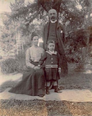 C1903 Shanghai Real Photo Missionary With Wife & Child Garden China