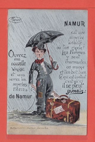 Charlie Chaplin With Umbrella Cat & Bag Drop Down Namur,  M Marcovici P/u 1925