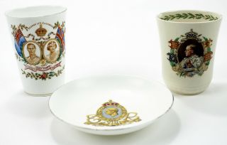 Porcelain Bowl & Cups Set King George & Edward Viii Coronation 1937