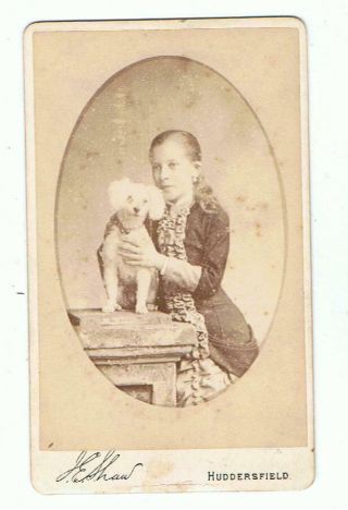 Cdv Young Girl With Poodle Dog By Shaw Of Huddersfield