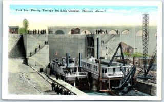 Florence,  Alabama Postcard " First Boat Passing Through 3rd Lock Chamber " Kropp