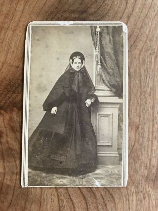 Civil War Era Cdv Woman In Black Mourning Dress And Bonnet Jb Smith Utica