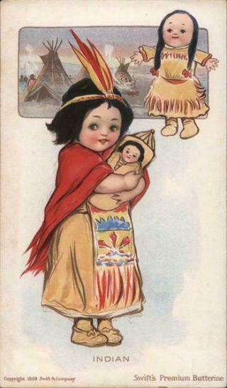 Native American Indian - (girl In Native Costume,  Holding Doll) Swift 