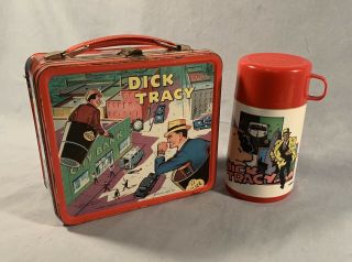 Vintage (1967) Dick Tracy Metal Lunch Box,  With Aladdin Thermos