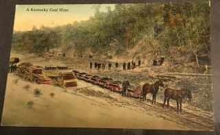 1907 - 1915 Era A Kentucky Coal Mine Ky Mules Rail Color Vintage Postcard Unposted