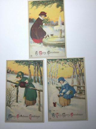 Vintage Christmas Postcard 3 By Feinstein,  Stecher Girls 747d 2 Unposted