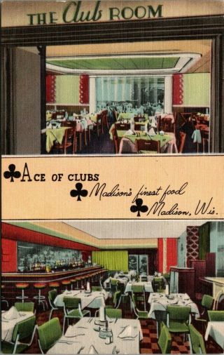 Madison Wi Art Deco Ace Of Clubs Club Room Dining & Liquor Bar 1940s Linen