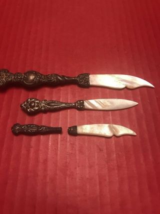 Vintage Sterling & Mother Of Pearl Letter Openers