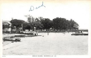 Mandeville Louisiana Cottages & Shelters On Beach Boys Pet Dog 1916 B&w Postcard