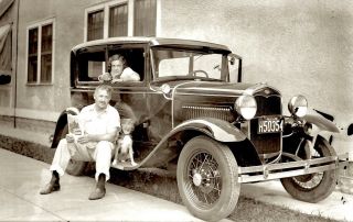 1930s Era Photo Negative Car Puppy Dog Wags Head Father Daughter Auto Pose
