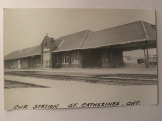 St Catherines Ontario Canada Cn Railroad Depot B&w Real Photo Postcard Rppc