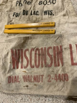 Vintage Wisconsin Lumber Co Carpenter Nail Apron Fond Du Lac Wis Wi Pencil 2
