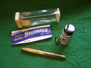 Vintage Gold Plated Speedry 99 Magic Brushpen Complete With Ink & Instructions