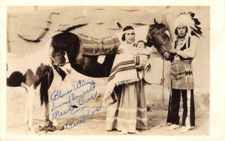 Rppc Blue Wing/sunflower/mean Bear Native American Pueblo Indians 1940s Postcard