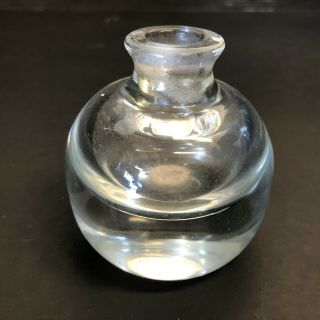 Vintage Glass Inkwell Bottle Cork Mouth Paper Weight Round Base