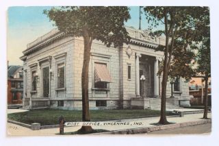 Old Postcard Post Office,  Vincennes,  Indiana,  1915