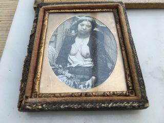 An Antique Photograph Frame With Print Of Nude Lady,  Antique Frame